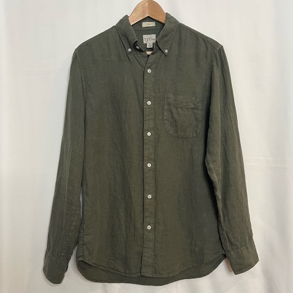 J. Crew Men’s Baird McNutt 100% Linen Shirt Button Down Olive Green Size S Slim - Picture 3 of 11